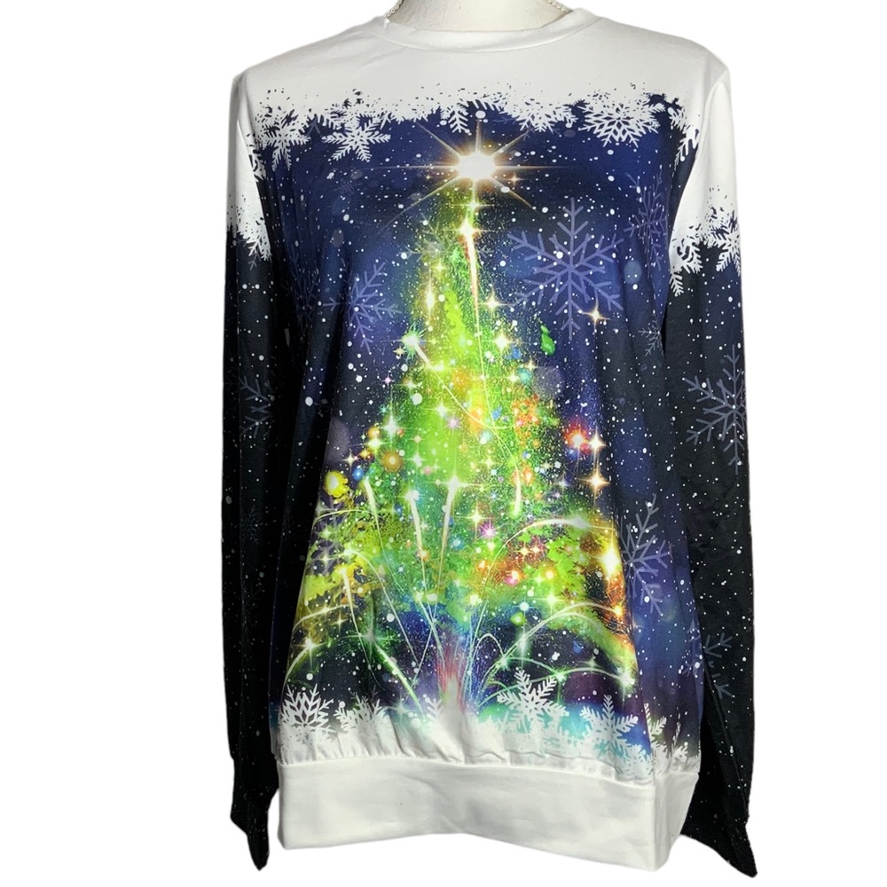 Christmas 3D Print Long Sleeve Sweatshirt Tee Top Cosmic Starry Night Women Med - Picture 5 of 16